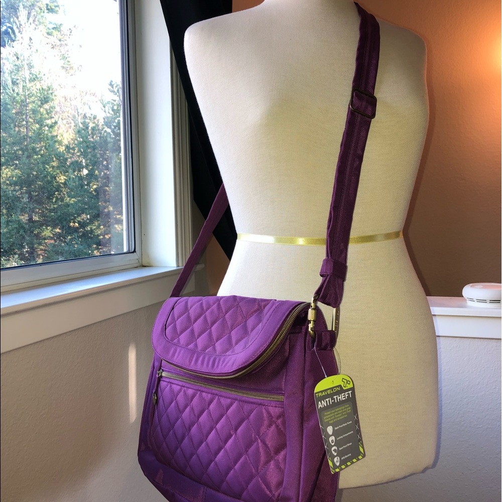 Travelon Quilted Purple Crossbody Anti-Theft Shoulder Bag